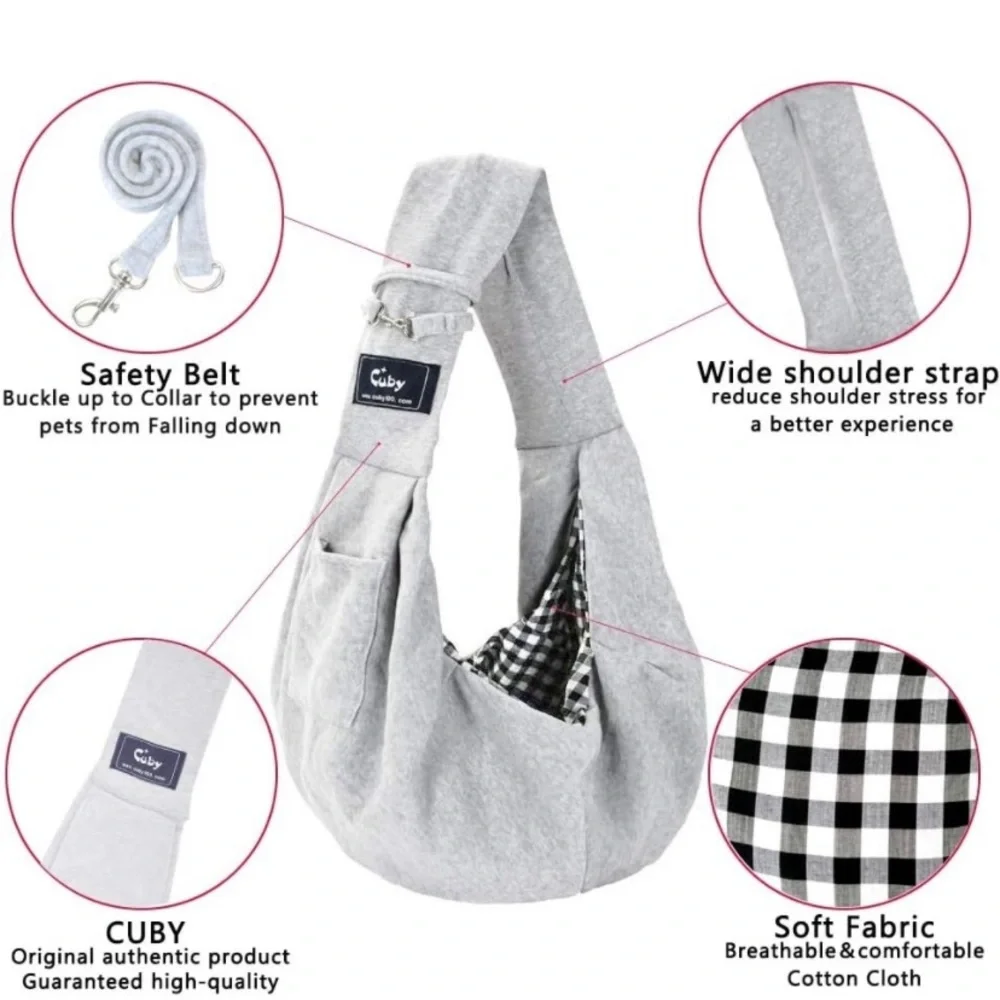 Dog or Cat Sling Carrier – Hands Free Reversible Pet Papoose Bag (Classic Grey)
